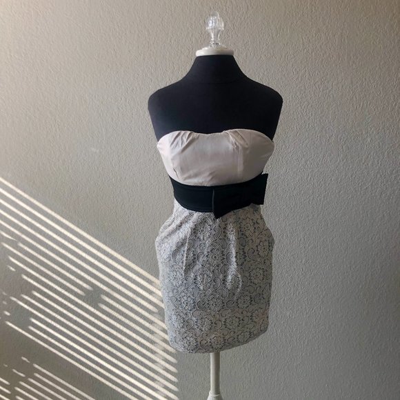 Teeze Me Bow Tie Lace Semi-Formal Mini Dress - Picture 1 of 5